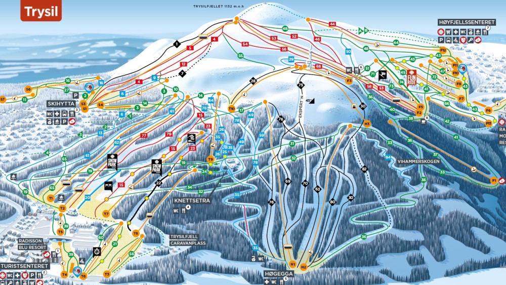 Pistekaart van Trysil in Noorwegen.